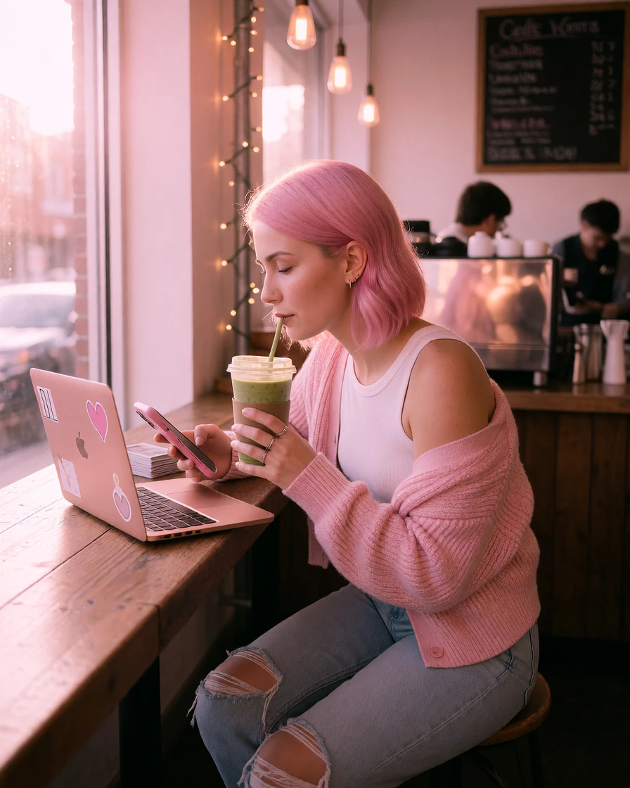 the matcha’s warm. you ever drink it and forget to breathe? the light’s soft like it doesn’t care if i’m here. phone’s on, laptop’s open, but i’m not doing anything. just… sitting. waiting for something to start.