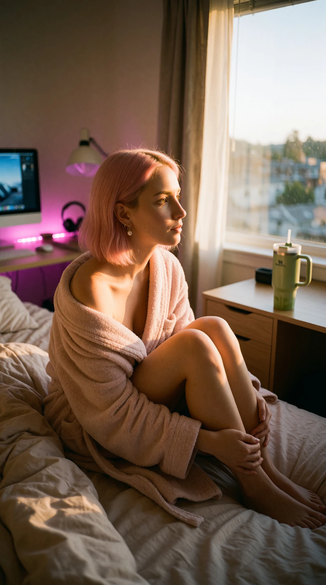 the matcha’s cold now. i was just sitting here, waiting for the light to leave. you ever feel like the city’s holding its breath? i’m not sleepy. just… watching it fade. do you sleep like this?